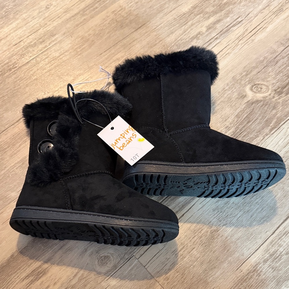 jumping beans Black Faux Fur Cuff Girls Winter Boots